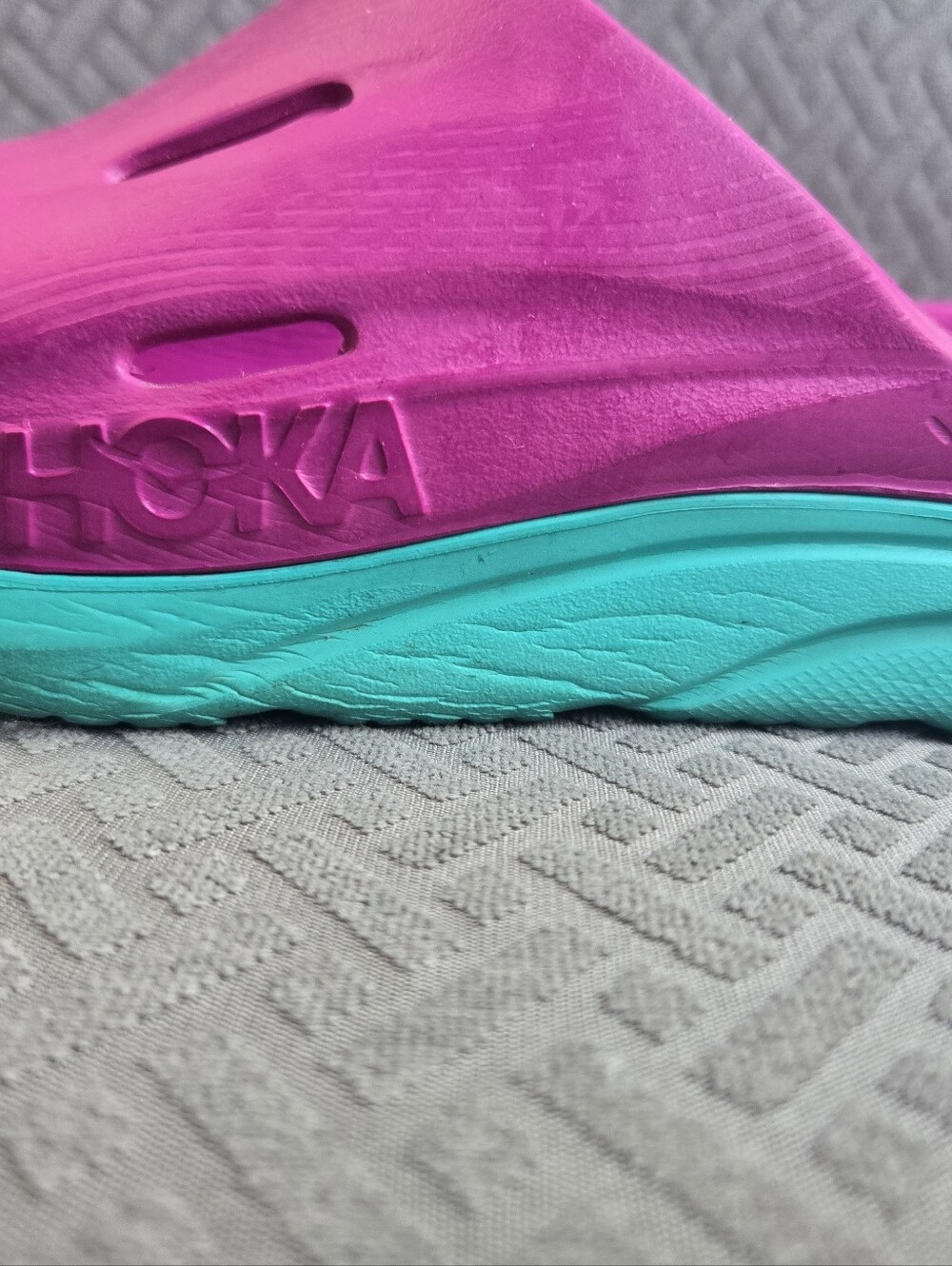Hoka Two-Tone Pink and Teal Slide Sandals - Picture 3 of 3